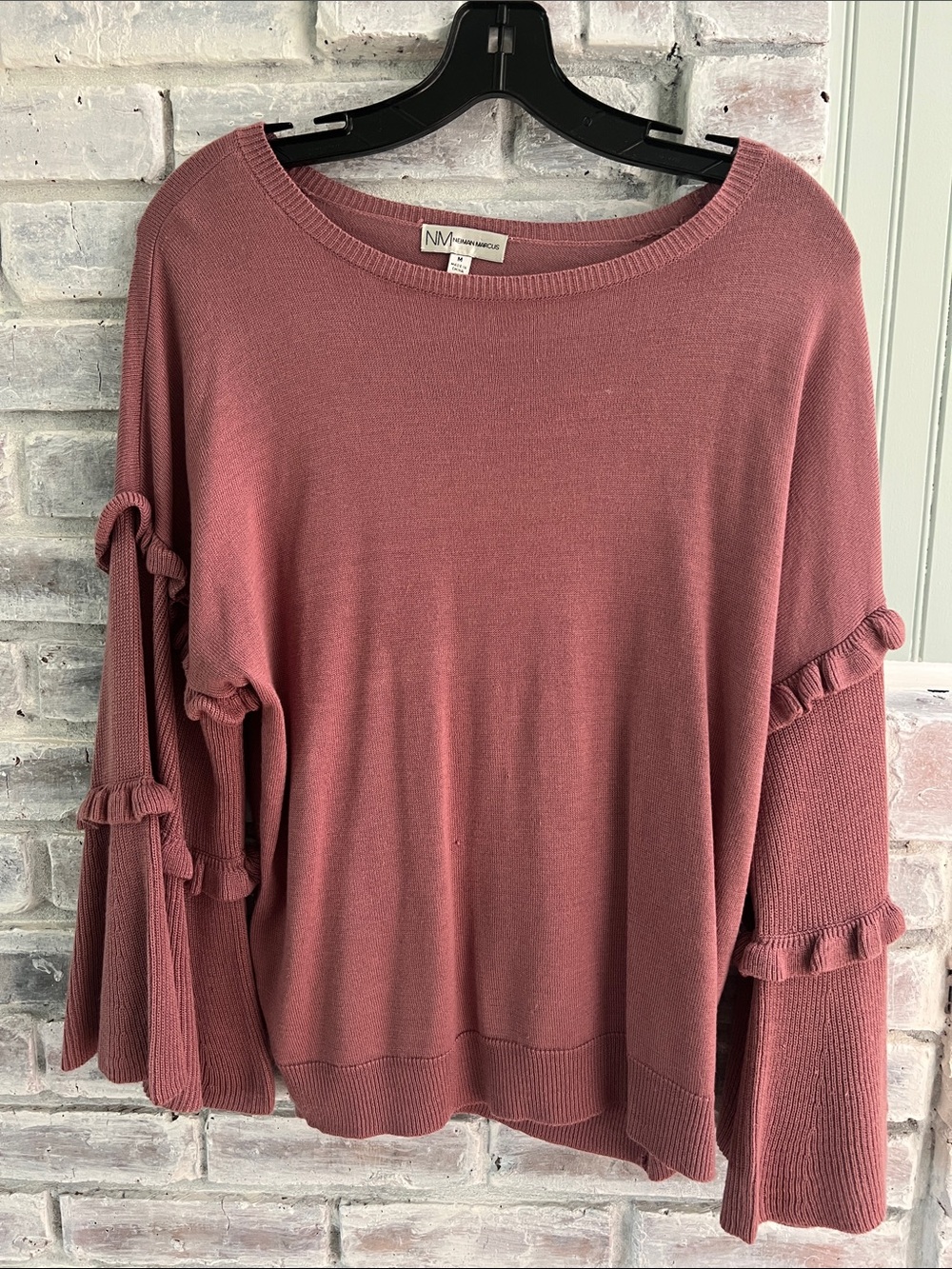 NY Collection Rose Ruffle-Sleeve Pullover Sweater